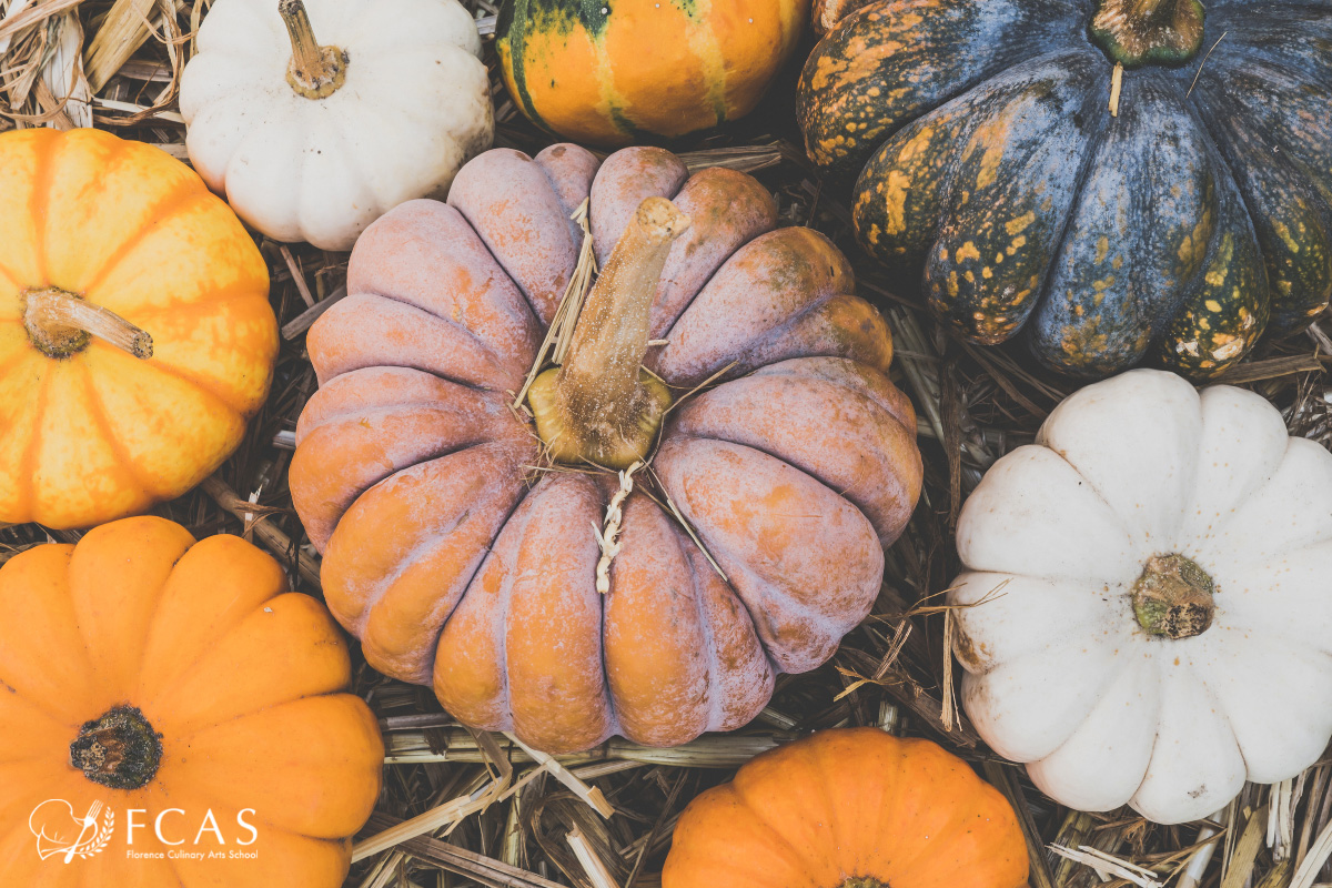 イタリア料理留学　イタリア秋の味覚　色とりどりのかぼちゃの画像
