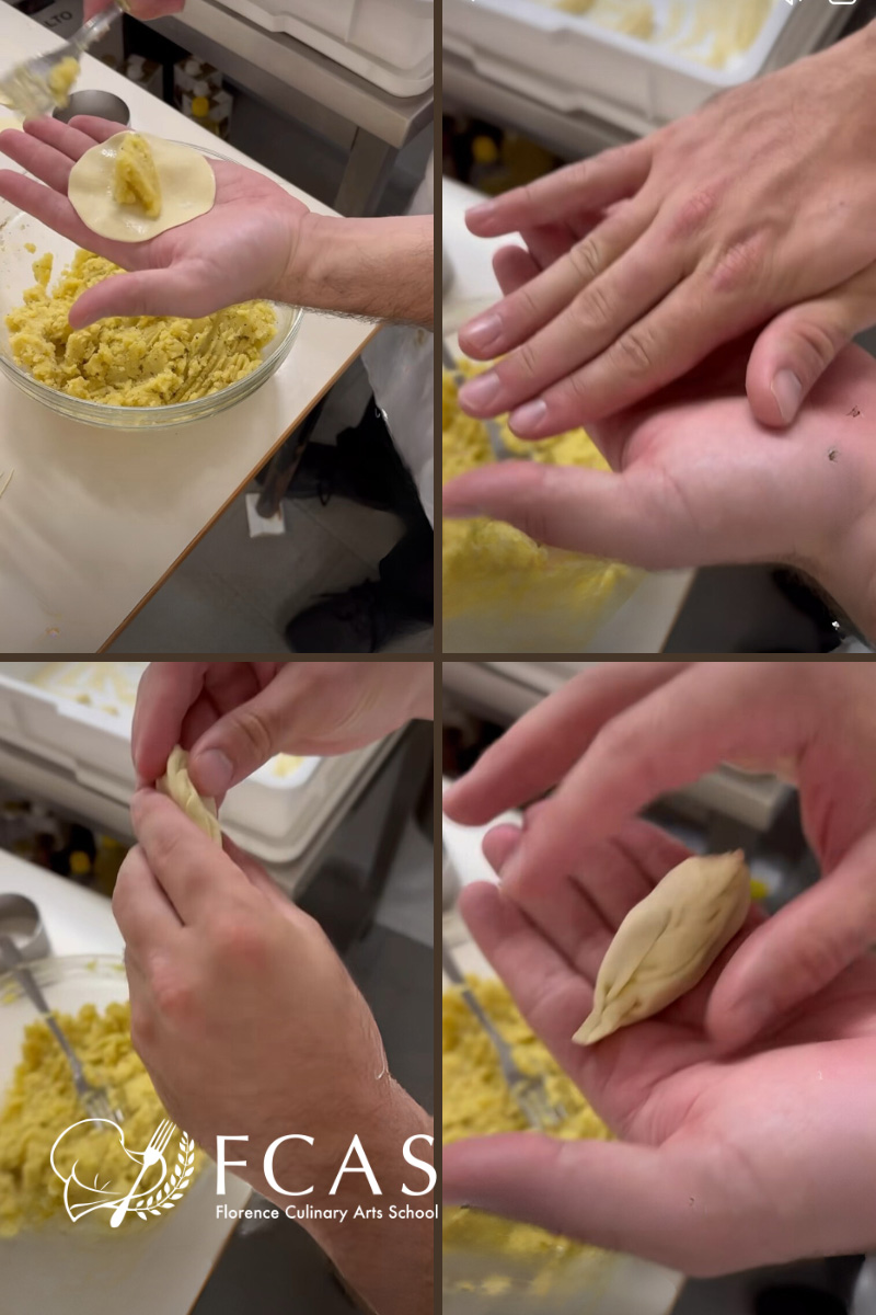 イタリア料理留学　シェフ養成コース　サルデーニャのラビオリ・クルルジョニス作り